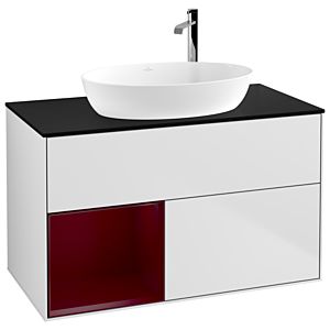 Villeroy and Boch Finion Villeroy and Boch Finion G892HBMT 100cm, cover plate black matt, Emotion, shelves Peony matt lacquer, white matt lacquer