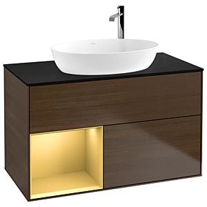 Villeroy and Boch Finion Villeroy and Boch Finion G892HFGN 100cm, cover plate black matt, Emotion, shelves gold matt lacquer, walnut veneer