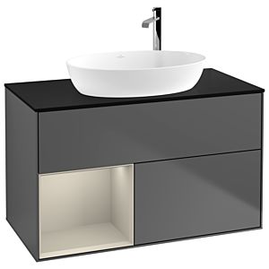 Villeroy and Boch Finion Villeroy and Boch Finion G892HHGK 100cm, cover plate black matt, Emotion, shelves sand matt lacquer, anthracite matt