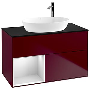 Villeroy und Boch Finion Waschtischunterschrank G892MTHB 100cm, Abdeckplatte black matt, Emotion, Regale White matt lacquer, Peony Matt