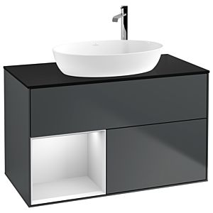 Villeroy und Boch Finion Waschtischunterschrank G892MTHG 100cm, Abdeckplatte black matt, Emotion, Regale White matt lacquer, Midnight Blue Matt Lacquer