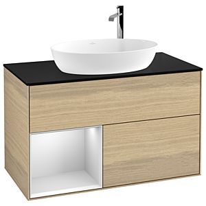 Villeroy et Boch Finion Villeroy et Boch G892MTPC 100cm, plaque de recouvrement noire mate, Emotion, étagères Oak Veneer blanc mat, Oak Veneer