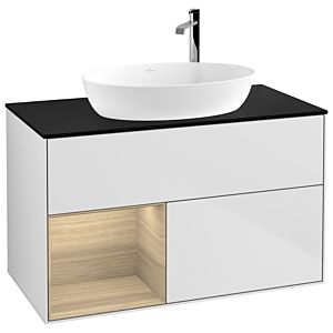 Villeroy and Boch Finion Villeroy and Boch Finion G892PCMT 100cm, cover plate black matt, Emotion, shelves Oak Veneer , white matt lacquer