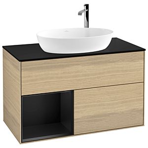 Villeroy and Boch Finion Villeroy and Boch Finion G892PDPC 100cm, cover plate black matt, Emotion, shelves black matt lacquer, Oak Veneer