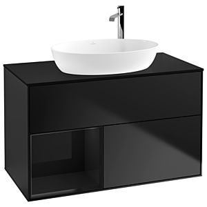 Villeroy und Boch Finion Waschtischunterschrank G892PHPD 100cm, Abdeckplatte black matt, Emotion, Regale Glossy black lacquer, Black matt lacquer