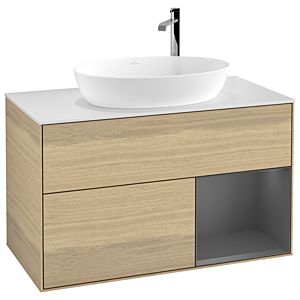 Villeroy et Boch Finion Villeroy et Boch G901GKPC 100cm, plaque de recouvrement blanc mat, Emotion, étagères laqué mat anthracite, Oak Veneer