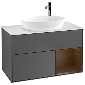 Villeroy et Boch Finion Villeroy et Boch G901GNGK 100cm, plaque de recouvrement blanc mat, Emotion, étagères Walnut Veneer , anthracite mat