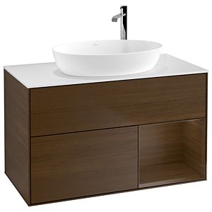 Villeroy et Boch Finion G901GNGN 100cm, plaque de recouvrement blanc mat, emotion, étagères Walnut Veneer , placage Walnut Veneer