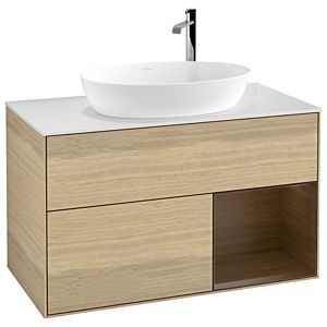 Villeroy und Boch Finion Waschtischunterschrank G901GNPC 100cm, Abdeckplatte white matt, Emotion, Regale Walnut Veneer, Oak Veneer