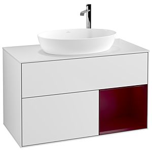 Villeroy und Boch Finion Waschtischunterschrank G901HBMT 100cm, Abdeckplatte white matt, Emotion, Regale Peony matt lacquer, White matt lacquer