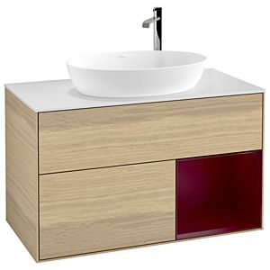 Villeroy et Boch Finion Villeroy et Boch G901HBPC 100cm, plaque de recouvrement blanc mat, Emotion, étagères Peony laqué mat, Oak Veneer