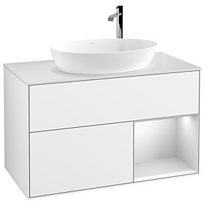 Villeroy und Boch Finion Waschtischunterschrank G901MTGF 100cm, Abdeckplatte white matt, Emotion, Regale White matt lacquer, Glossy white lacquer