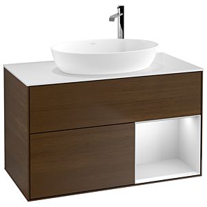 Villeroy and Boch Finion Villeroy and Boch Finion G901MTGN 100cm, cover plate white matt, Emotion, shelves white matt lacquer, walnut veneer