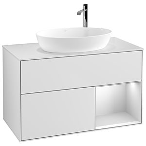 Villeroy und Boch Finion Waschtischunterschrank G901MTMT 100cm, Abdeckplatte white matt, Emotion, Regale White matt lacquer, White matt lacquer