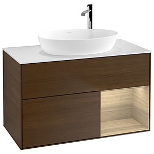 Villeroy et Boch Finion Villeroy et Boch G901PCGN 100cm, plaque de recouvrement blanc mat, emotion, étagères Oak Veneer , placage Oak Veneer