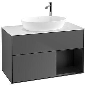 Villeroy and Boch Finion Villeroy and Boch Finion G901PDGK 100cm, cover plate white matt, Emotion, shelves black matt lacquer, anthracite matt