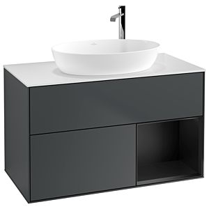 Villeroy et Boch Finion Villeroy et Boch G901PDHG 100cm, plaque de recouvrement blanc mat, Emotion, étagères laqué noir mat, Midnight Blue Matt Lacquer