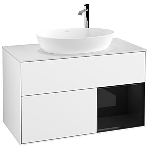 Villeroy und Boch Finion Waschtischunterschrank G901PHGF 100cm, Abdeckplatte white matt, Emotion, Regale Glossy black lacquer, Glossy white lacquer