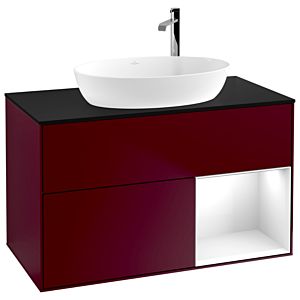 Villeroy et Boch Finion Villeroy et Boch G902GFHB 100cm, plaque de recouvrement noir mat, Emotion, étagères Laque blanche brillante, Peony Matt