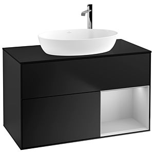 Villeroy und Boch Finion Waschtischunterschrank G902GJPD 100cm, Abdeckplatte black matt, Emotion, Regale Light grey matt lacquer, Black matt lacquer