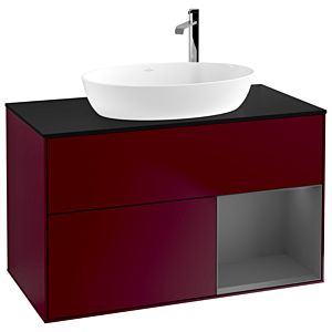 Villeroy et Boch Finion Villeroy et Boch G902GKHB 100cm, plaque de recouvrement noire mate, Emotion, étagères Peony Matt anthracite mat, Peony Matt