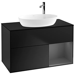 Villeroy et Boch Finion Villeroy et Boch G902GKPD 100cm, plaque de recouvrement noir mat, Emotion, étagères laqué anthracite mat, laqué noir mat