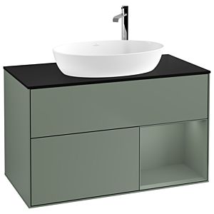 Villeroy und Boch Finion Waschtischunterschrank G902GMGM 100cm, Abdeckplatte black matt, Emotion, Regale Olive matt lacquer, Olive Matt Lacquer