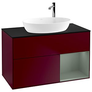 Villeroy und Boch Finion Waschtischunterschrank G902GMHB 100cm, Abdeckplatte black matt, Emotion, Regale Olive matt lacquer, Peony Matt