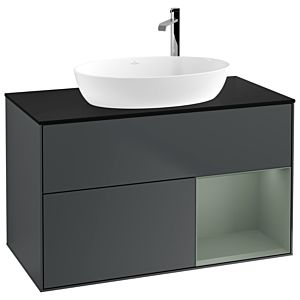 Villeroy and Boch Finion Villeroy and Boch Finion G902GMHG 100cm, cover plate black matt, Emotion, shelves olive matt lacquer, midnight Blue Matt Lacquer