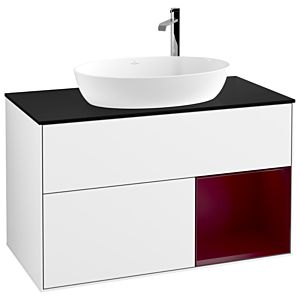 Villeroy et Boch Finion Villeroy et Boch G902HBGF 100cm, plaque de recouvrement noire mate, Emotion, étagères en laque matte Peony , laqué blanc brillant