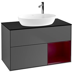 Villeroy and Boch Finion Villeroy and Boch Finion G902HBGK 100cm, cover plate black matt, Emotion, shelves Peony matt lacquer, anthracite matt