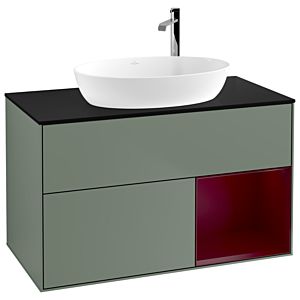 Villeroy and Boch Finion Villeroy and Boch Finion G902HBGM 100cm, cover plate black matt, Emotion, shelves Peony matt lacquer, Olive Matt Lacquer