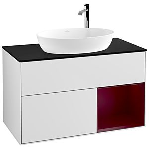 Villeroy und Boch Finion Waschtischunterschrank G902HBMT 100cm, Abdeckplatte black matt, Emotion, Regale Peony matt lacquer, White matt lacquer