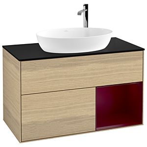 Villeroy and Boch Finion Villeroy and Boch Finion G902HBPC 100cm, cover plate black matt, Emotion, shelves Peony matt lacquer, Oak Veneer