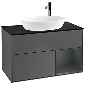 Villeroy und Boch Finion Waschtischunterschrank G902HGGK 100cm, Abdeckplatte black matt, Emotion, Regale Midnight matt lacquer, Anthracite matt