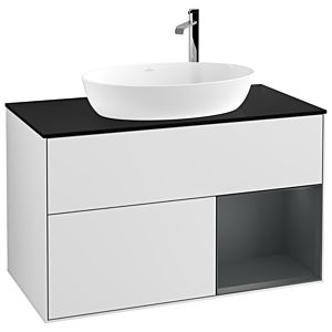 Villeroy und Boch Finion Waschtischunterschrank G902HGMT 100cm, Abdeckplatte black matt, Emotion, Regale Midnight matt lacquer, White matt lacquer