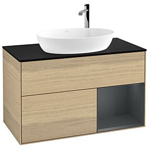 Villeroy and Boch Finion Villeroy and Boch Finion G902HGPC 100cm, cover plate black matt, Emotion, shelves Midnight matt lacquer, Oak Veneer