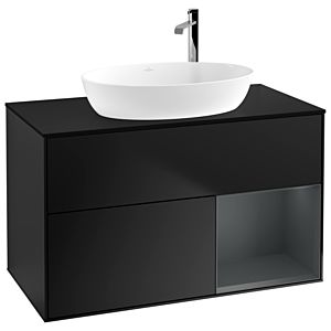 Villeroy und Boch Finion Waschtischunterschrank G902HGPD 100cm, Abdeckplatte black matt, Emotion, Regale Midnight matt lacquer, Black matt lacquer
