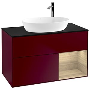 Villeroy und Boch Finion Waschtischunterschrank G902PCHB 100cm, Abdeckplatte black matt, Emotion, Regale Oak Veneer, Peony Matt