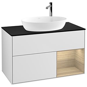 Villeroy and Boch Finion Villeroy and Boch Finion G902PCMT 100cm, cover plate black matt, Emotion, shelves Oak Veneer , white matt lacquer