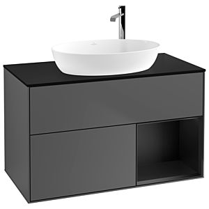 Villeroy und Boch Finion Waschtischunterschrank G902PDGK 100cm, Abdeckplatte black matt, Emotion, Regale Black matt lacquer, Anthracite matt