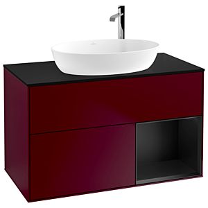 Villeroy und Boch Finion Waschtischunterschrank G902PDHB 100cm, Abdeckplatte black matt, Emotion, Regale Black matt lacquer, Peony Matt