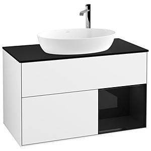 Villeroy und Boch Finion Waschtischunterschrank G902PHGF 100cm, Abdeckplatte black matt, Emotion, Regale Glossy black lacquer, Glossy white lacquer