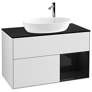 Villeroy und Boch Finion Waschtischunterschrank G902PHMT 100cm, Abdeckplatte black matt, Emotion, Regale Glossy black lacquer, White matt lacquer