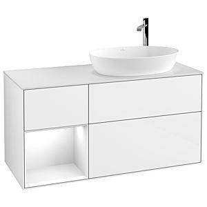 Villeroy et Boch Finion Villeroy et Boch G921GFGF 120cm, plaque de finition blanc mat, Emotion, étagères laqué blanc brillant, laqué blanc brillant