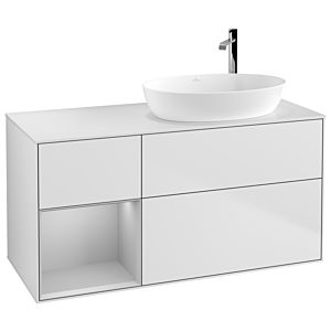 Villeroy und Boch Finion Waschtischunterschrank G921GJMT 120cm, Abdeckplatte white matt, Emotion, Regale Light grey matt lacquer, White matt lacquer