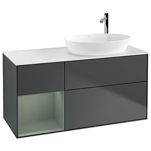 Villeroy et Boch Finion Villeroy et Boch G921GMHG 120cm, plaque de recouvrement blanc mat, Emotion, étagères laqué olive mat, Midnight Blue Matt Lacquer