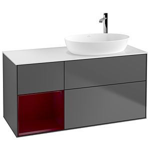 Villeroy et Boch Finion Villeroy et Boch G921HBGK 120cm, couvercle blanc mat, Emotion, étagères Peony laqué mat, anthracite mat