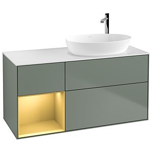Villeroy und Boch Finion Waschtischunterschrank G921HFGM 120cm, Abdeckplatte white matt, Emotion, Regale Gold matt lacquer, Olive Matt Lacquer