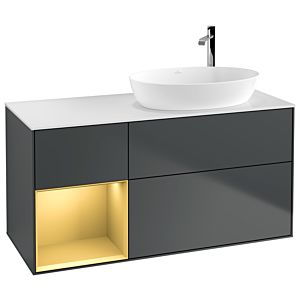 Villeroy et Boch Finion Villeroy et Boch G921HFHG 120cm, plaque de recouvrement blanc mat, Emotion, étagères laqué mat or, Midnight Blue Matt Lacquer